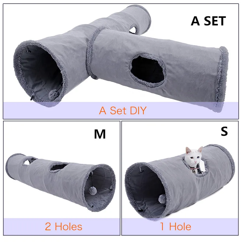 Collapsible Cat Tunnel Crinkle Kitten Play Tube for Large Cats Dogs Bunnies With Ball Fun Cat Toys 2 Suede Peep Hole pet toys