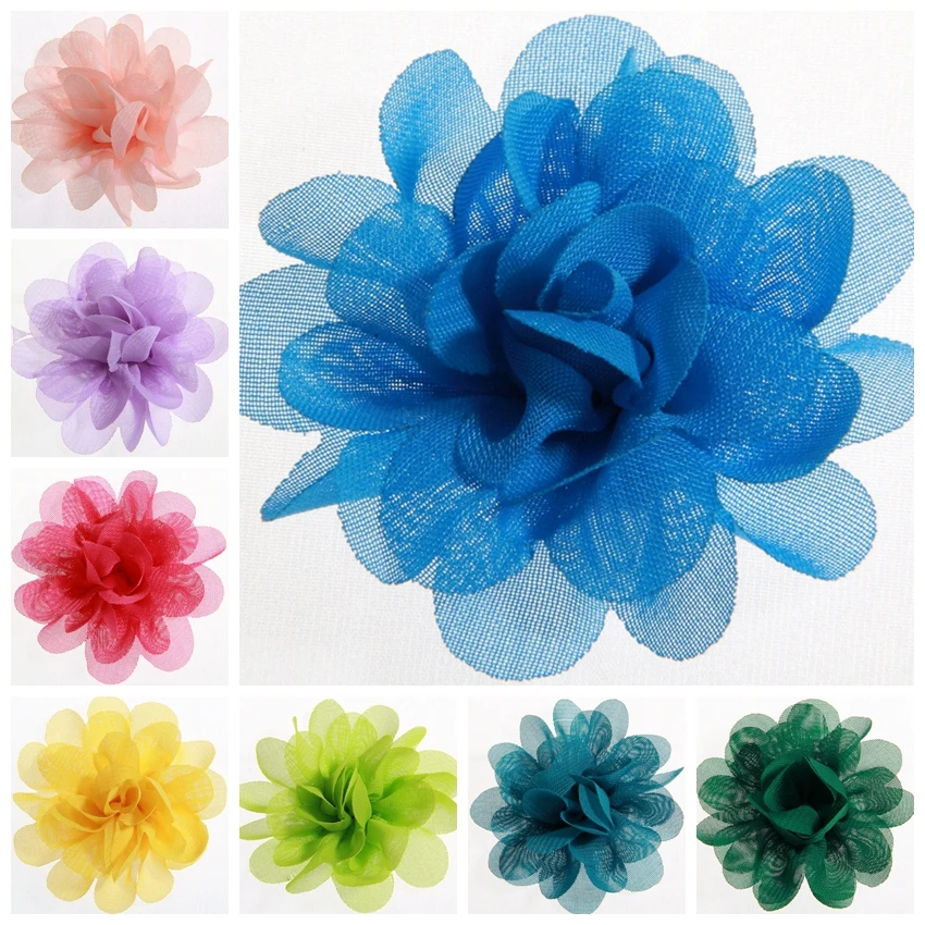 

50PCS 5CM 2" Chic Crochet Chiffon Flowers For Headband Fabric Flowers For Hair Clips Accessories Boutique Princess