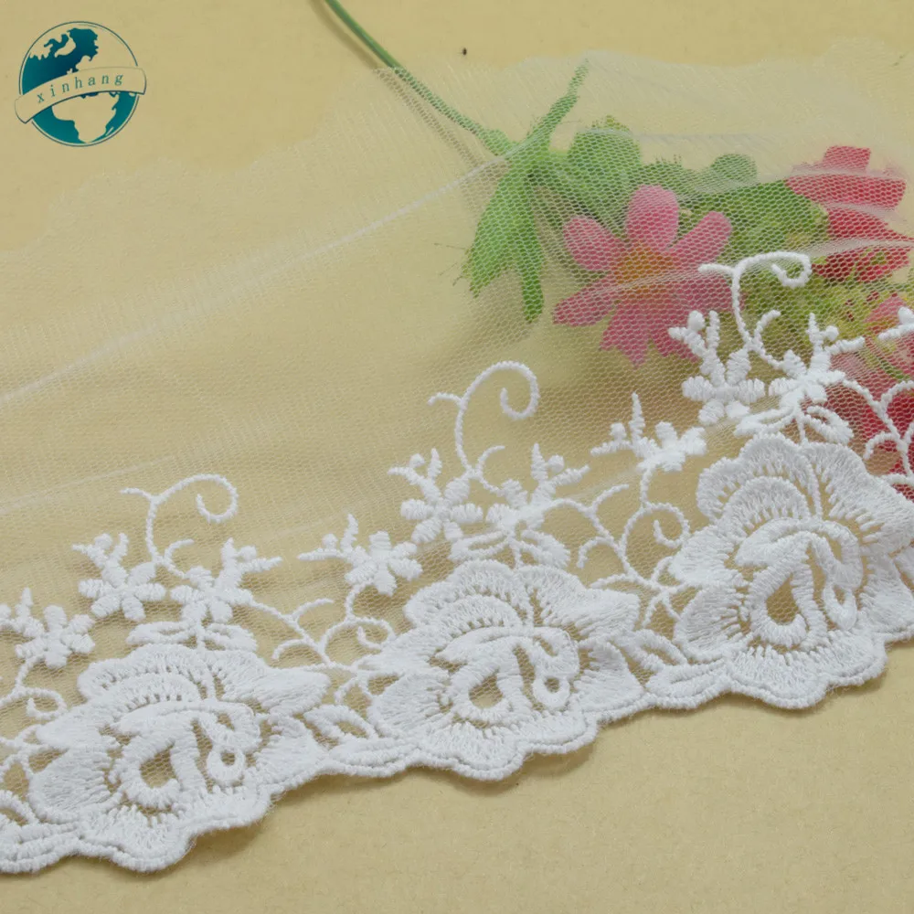 13cm Width White Cotton Embroidery Mesh Lace Ribbon Fabric Guipure Diy Trims Warp Knitting Sewing Garment Accessories#3417