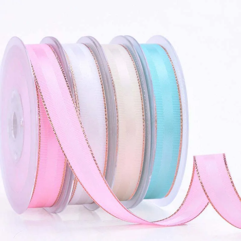 10 Yards 10MM/16MM/25MM/38MM Glitter Gold Edge Double Sided Grosgrain Ribbon Christmas Decor Materials Hair Bows Gift Packing