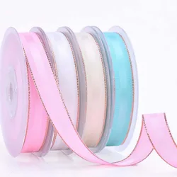 10 Yards 10MM/16MM/25MM/38MM Glitter Gold Edge Double Sided Grosgrain Ribbon Christmas Decor Materials Hair Bows Gift Packing