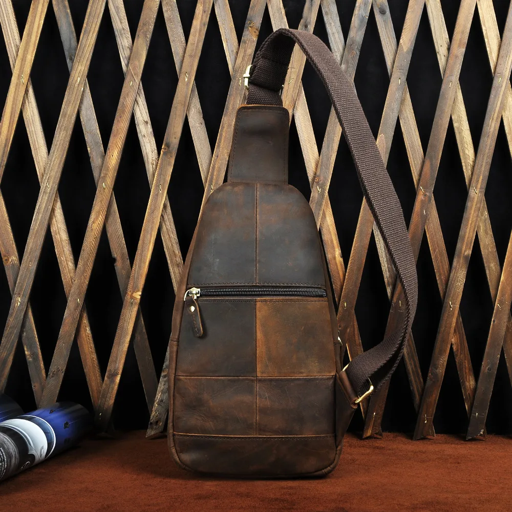 Men Leather Casual Fashion Triangle Chest Sling Bag 8