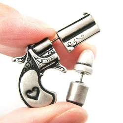 Everfast 2pc/Set Punk Style 3d Fake Gauge Double Sided Pistol Gun and Bullet Faux Plug Earrings For Women