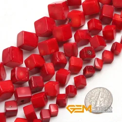 Cubic Red Coral Beads For Jewelry Making Strand 15