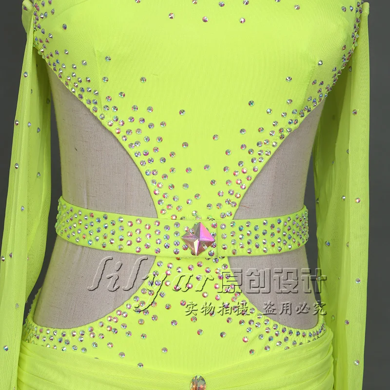 New women\'s Latin dance costume competition green water drilling dress