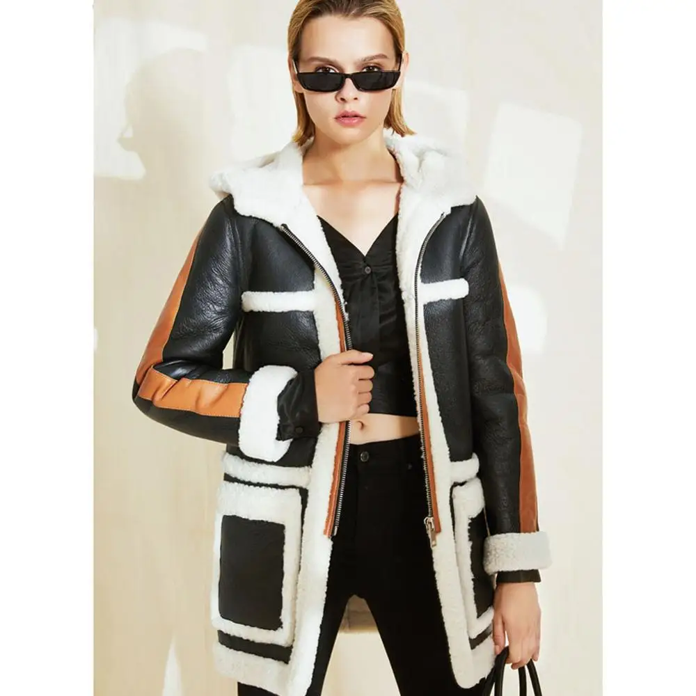 Women's B3 Shearling Jacket Women's Long Hooded Jacket Women's Winter Warm Thicken Jacket