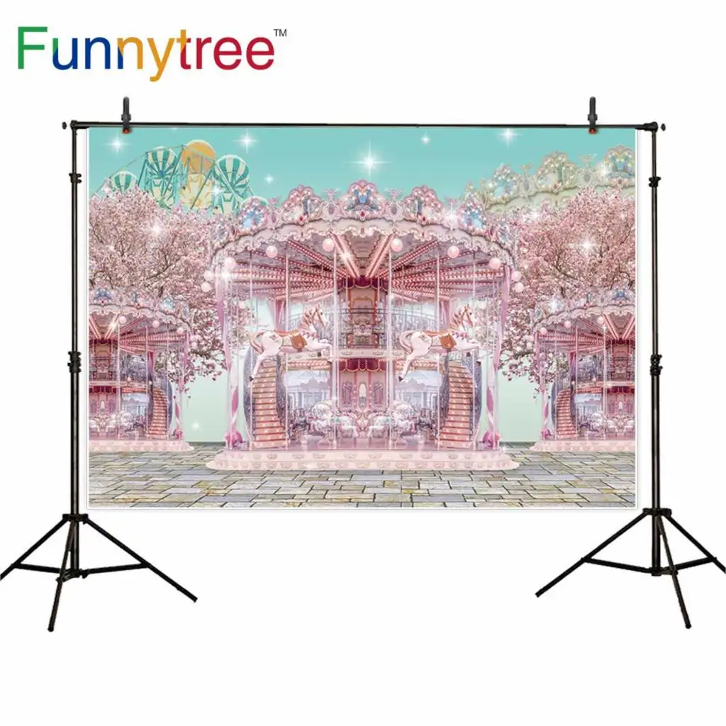 Funnytree Birthday Backdrop Photography Studio Carousel Playground Glitter Children Wonderland Fariy Tale Background Photophone