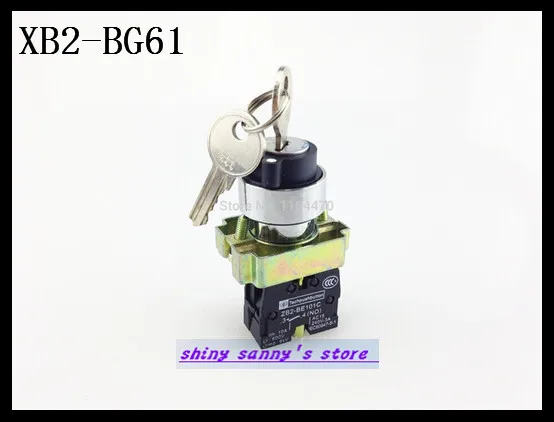 10Pcs/Lot XB2-BG61  2 Position 1 NO Normally Open 1 N/O Key Operated Selector Switch Spring Reset Momentary Brand New