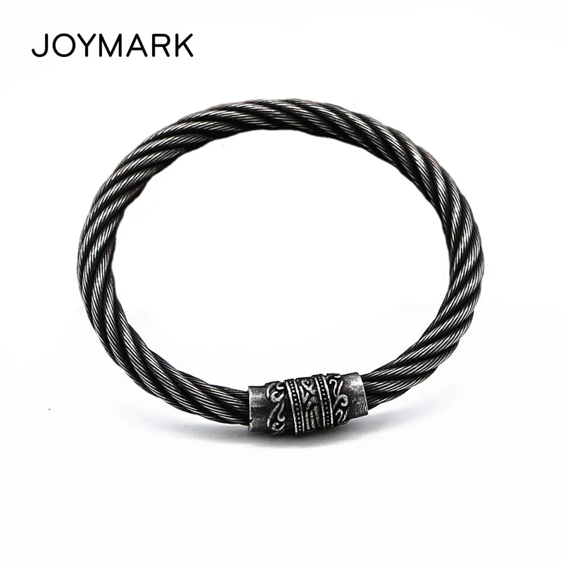 New Simple Retro Black Twisted Stainless Steel Wire Bangle Bracelet With Magnetic Clasp Men Women Unisex Steel Bangle BXGB302