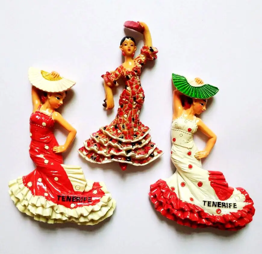 High-quality Hand-painted Spain Flamenco 3D Fridge Magnet Travel Souvenirs Home Decoration Refrigerator Magnetic Stickers