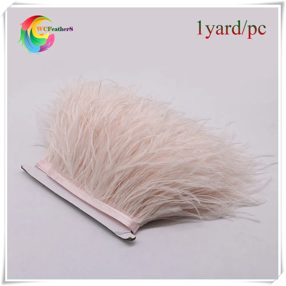 

WCFeatherS 1 yard Skin Pink Natural ostrich feathers Trims Height 10-15cm DIY Clothing Accessories Wedding party Decoration