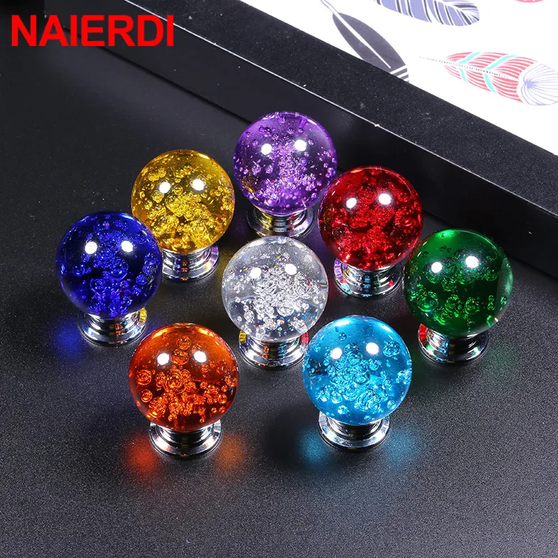 NAIERDI 30mm Crystal Bubble Ball Furniture Knob Kitchen Cupboard Door Pulls Drawer Knobs Cabinet Handles Wardrobe Door Handles