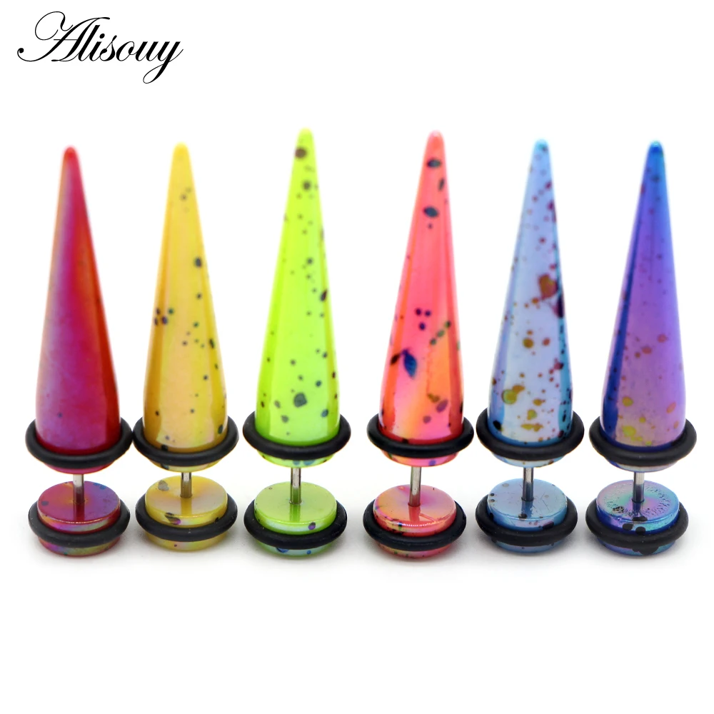 Alisouy 2pc UV Acrylic Illusion Ear Fake Cheater Stretcher Taper Spike Cheater Plug Tunnel Expander Earrings Gauges Body Jewelry