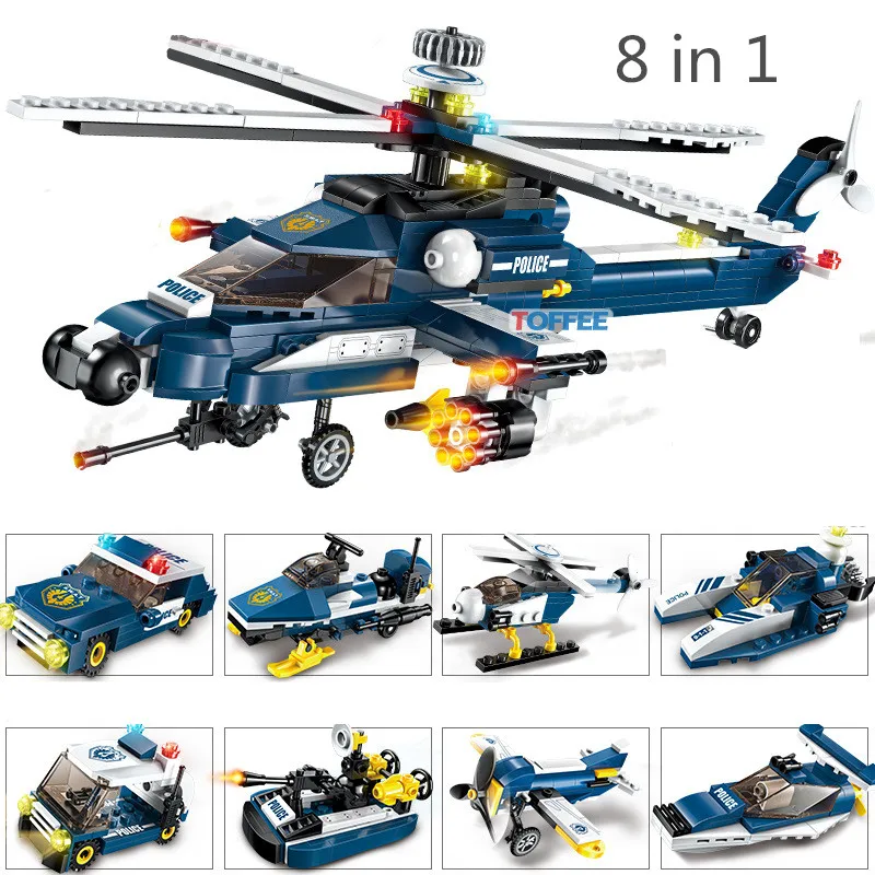 

381pcs Attack Helicopter MILITARY World War 2 Soldier SWAT Air Plane Model Army CS Building Blocks Figures Toy Children Boy Gift