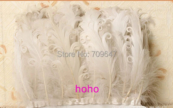 

10 yards/lot!10-18cm white colour curly goose feather trimming,curly goose feather fringe for DIY Skirt Dress