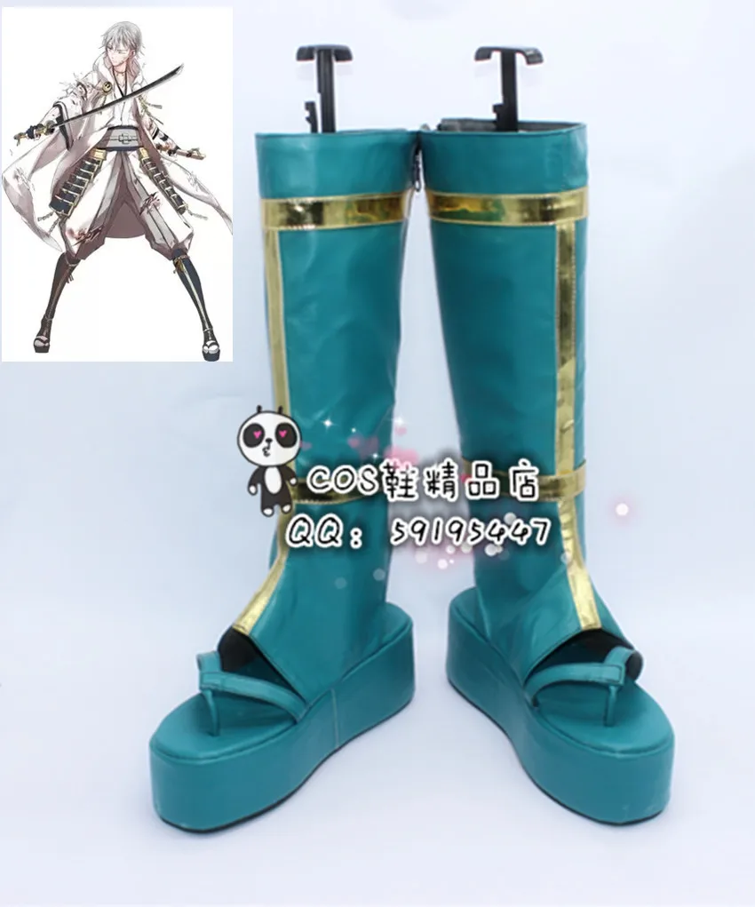 Touken Ranbu Online Tsurumaru Kuninaga Green Girls Cosplay Shoes Boots X002