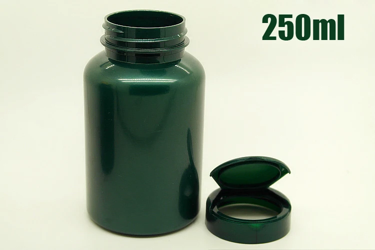 100PCS 250CC Pearl Green Color PET Bottle, Sample Storages, 250ml Pill/Powder/Vitamin/Capsules Plastic Bottles--Flip Caps