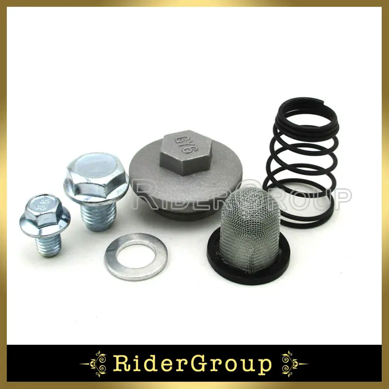 GY6 50cc 125 150cc Oil Strainer Cap Drain Plug Bolt Screen Seal Spring Scooter Moped ATV Quad