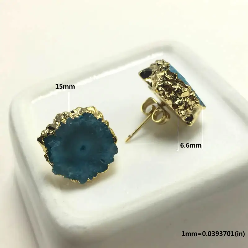 Fashion punk Women stud earrings Gold Color rainbow sun flower stone quartz stone earrings charm jewelry wholesale 1PCS