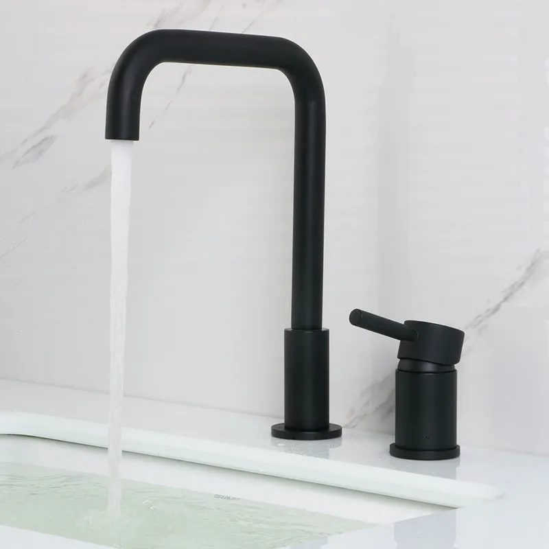 

Brass black plated bathroom sink faucet cold and hot water basin fauet Rotatable Single handle Double holes tap simple style