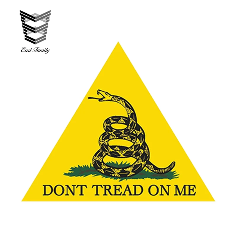 EARLFAMILY 13cm x 13cm Car Styling Triangle Vinyl Car Sticker Don't Tread On Me Gadsden decal Liberty Death Snake Accessories