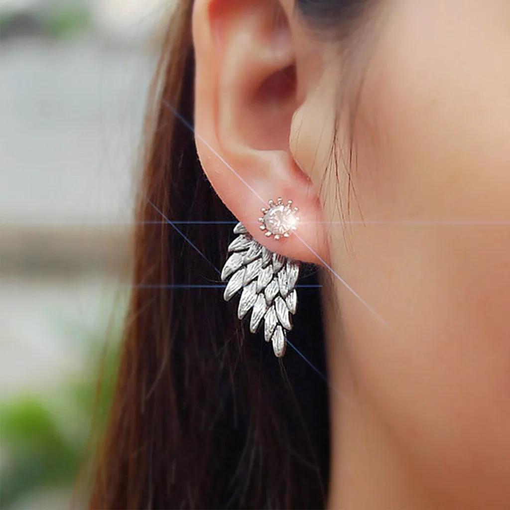 Wholesale Sales 2018 New Fashion Retro Charm Lady Earrings Jewelry Water Droplets/angel Wing Feathers Crystal Earrings And Stone