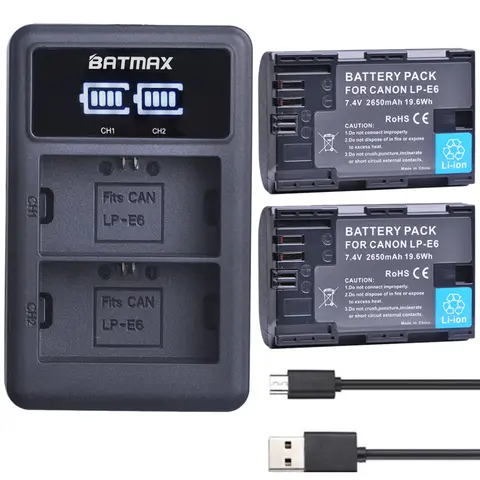 2x LP E6 batteries with dual charger for Canon Batmax