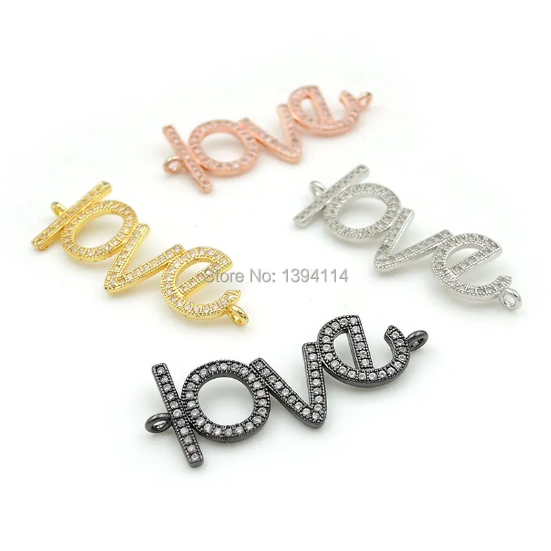 

33*13*2mm Micro Pave Clear CZ LOVE Connector Fit For Women As DIY Bracelets Accessory