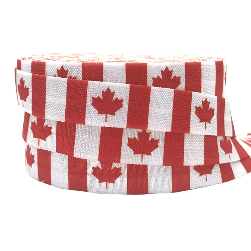 Canada United States England Flag Print Fold Over Elastic FOE Ribbon Handmade Accessories DIY elastic band hair band 10yard 16mm