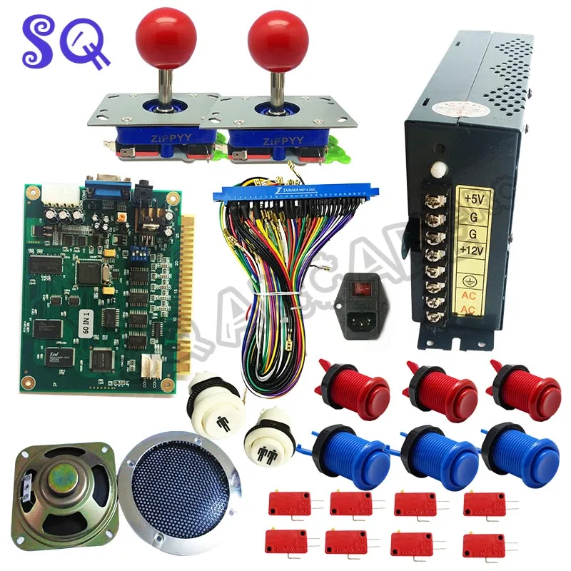 Classical JAMMA arcade game 60 in 1 kit with 24V power supply speaker zippy joystick American push button jamma wire PCB feet