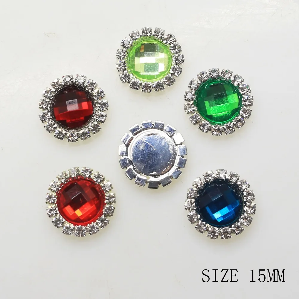 ZMASEY Sale Price 24Color Rhinestones Buttons 10Pcs/Lot 15mm Crystal Button Metal Accessories Holiday Party Card Ribbon Decor