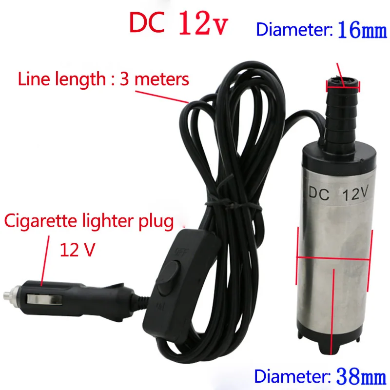 Cigarette lighter Plug 12V DC  38mm  Diesel Fuel Water Oil Car Camping Fishing Submersible Transfer Pump, High quality!