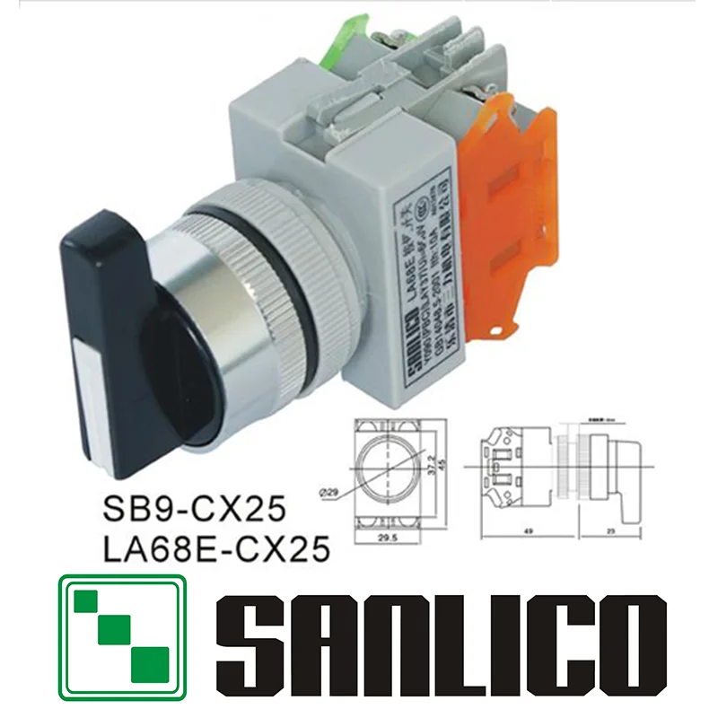 Selector Switch Rotary Switch Knob Switch Two or Three Position Long Handle SB9 LA68E PBC Y090 LAY7/37/16-CX25 Ø22mm