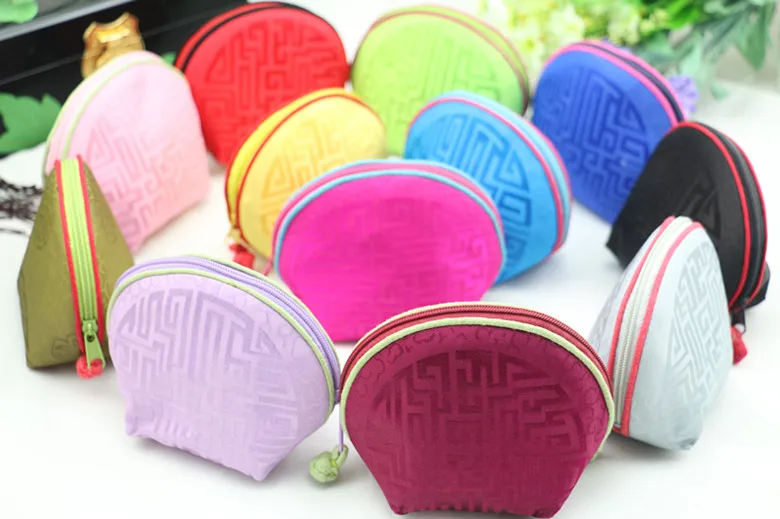 20pcs High End Small Zipper Shell Coin Purse Chinese Gift Packaging Bag Natural Mulberry Silk Jewelry Pouch Chinese Favor Box