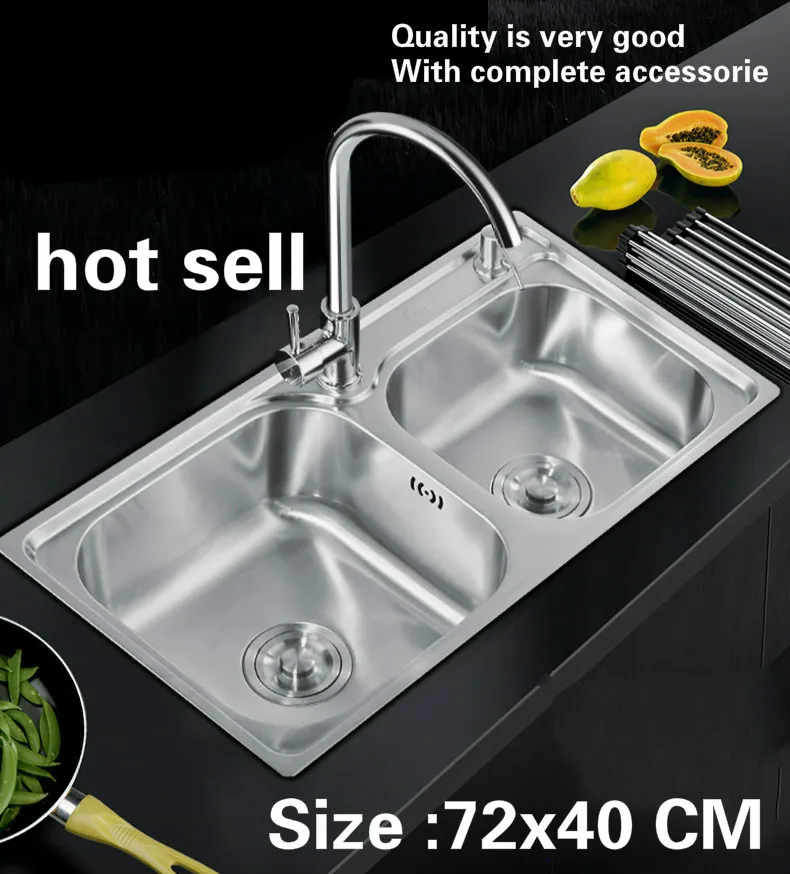 

Free shipping Fashion fashion kitchen double groove sink ordinary wash the dishes 304 stainless steel hot sell 72x40 CM