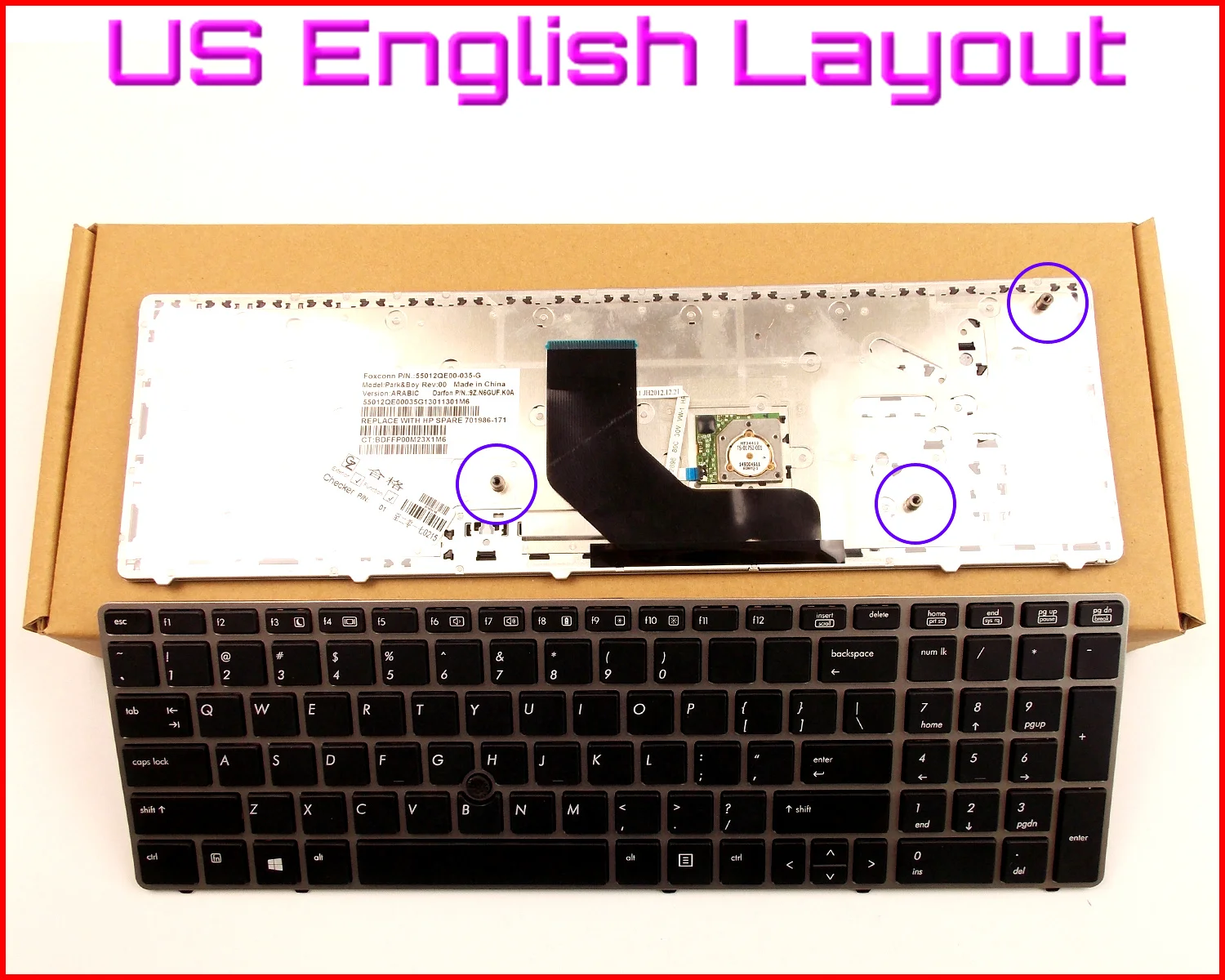 

New Keyboard US English Version for HP EliteBook 8560P 8570P 701988-001 55010LP00-515-G Laptop W/Silver Frame & Pointer