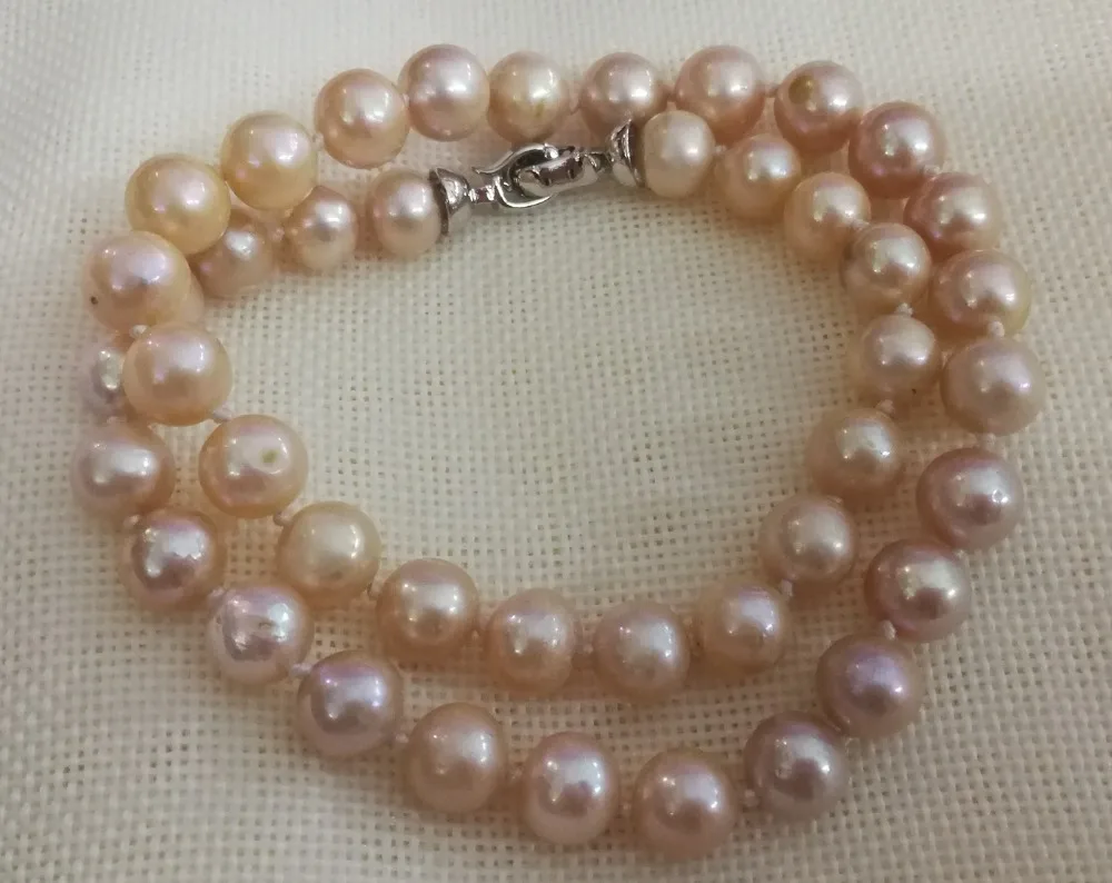 

9mm pink purple colors pearl necklace real Natural freshwater pearl handmade Jewelry gift 17inch 42cm