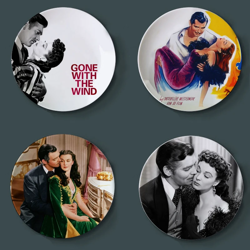 GONE WITH THE WIND Decorative Plate Creative Movie Disply Poster Ceramic Hanging Dish Retro Theme Home/hotel Decor Friend Gift