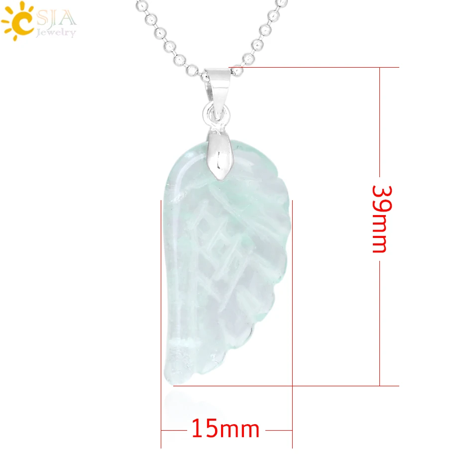 CSJA Green Fluorite Jewelry Natural Crystal Stone Carved Angel Wing Pendant Necklaces for Men Women Fashion Jewellery Lover F295