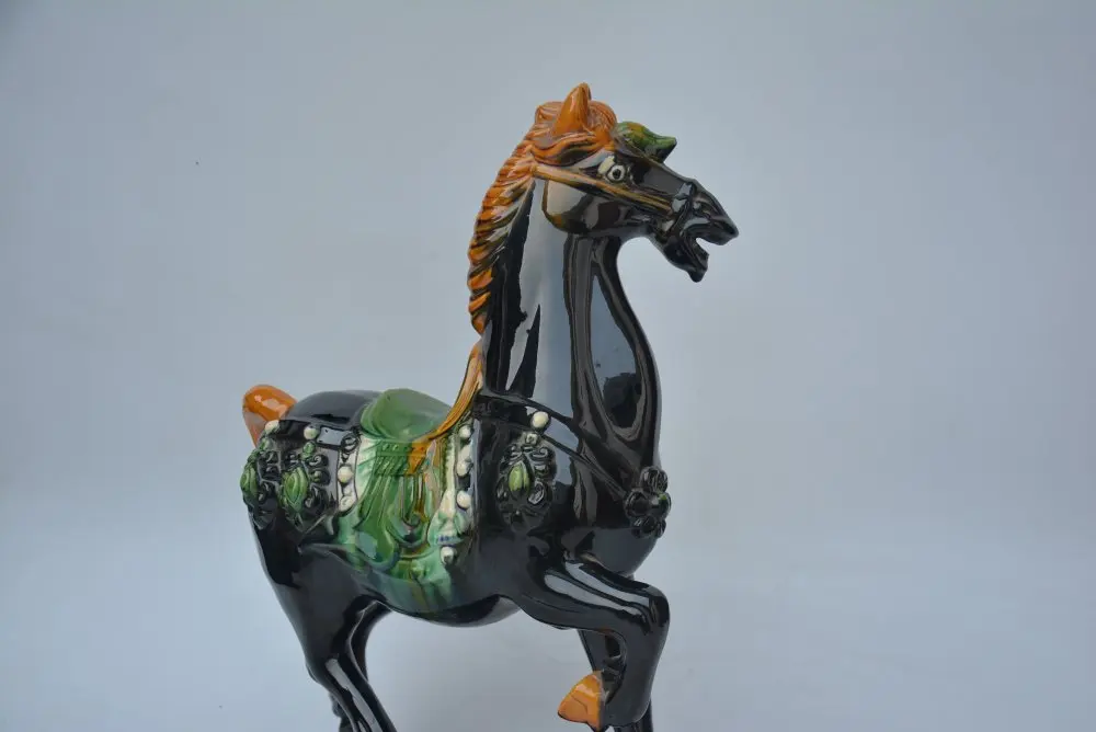 Antique Old TANG Three Colours porcelain Robust horse statue,Hand Painted Decoration /Collection/ crafts,Free shipping