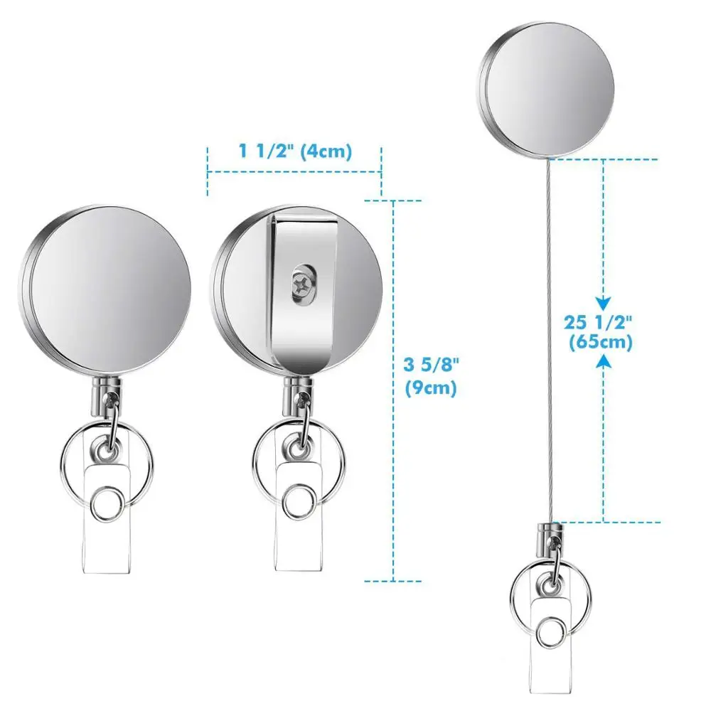 idclip 3 Pieces Metal Retractable Badge Holder Heavy Duty ID Badge Reels with Key Chain Belt Clip ID / Key Card