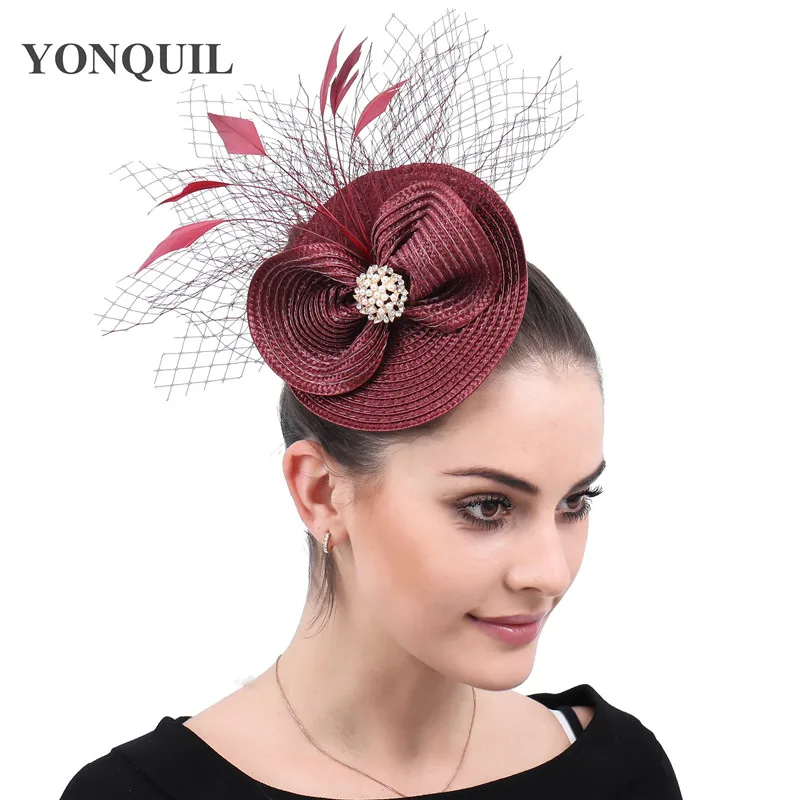 Casamento ocasião marron cabelo fascinadores chapéu acessórios clipe festa igreja mostrar senhoras meninas headdress fedora hat cabelo syf560