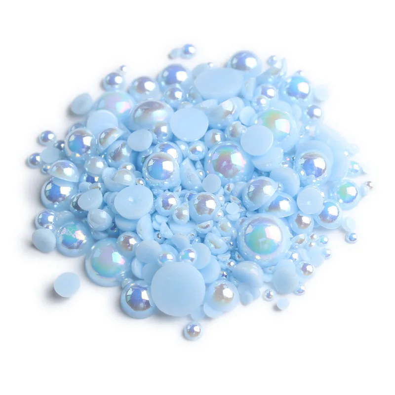 ABS Half Round Flatback Pearls lt Blue AB Color Mix Size 2mm/3mm/4mm/5mm/6mm/8mm 15g Beads Diy Accessories Free shipping