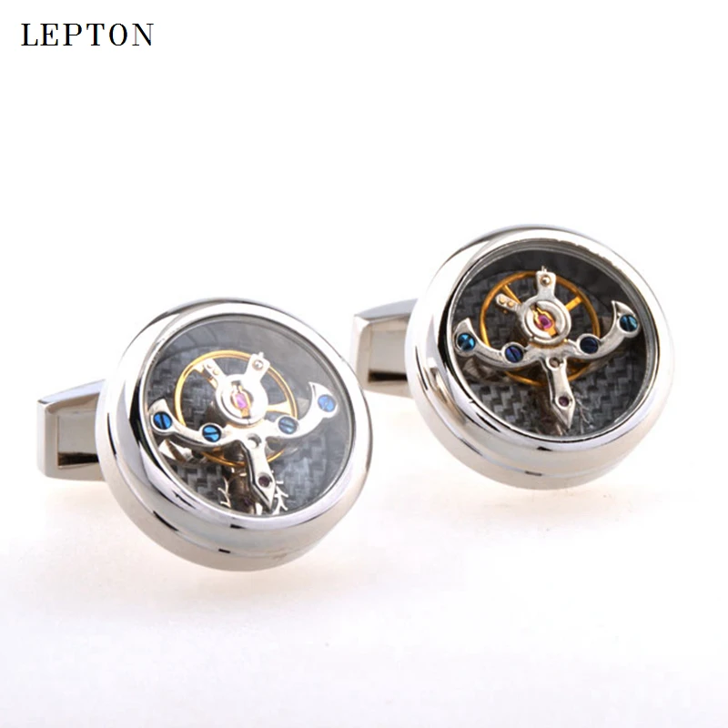 Hot Sale Movement Tourbillon Cufflinks For Mens Lepton High quality Mechanical Watch Steampunk Gear Cuff links Relojes Gemelos