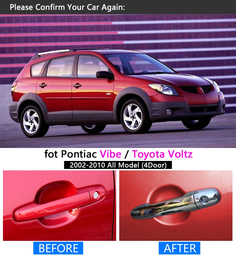 for Pontiac Vibe 2002 - 2010 for Toyota Voltz Chrome Handle Cover Trim Set 2003 2005 2007 2009 Accessories Stickers Car Styling