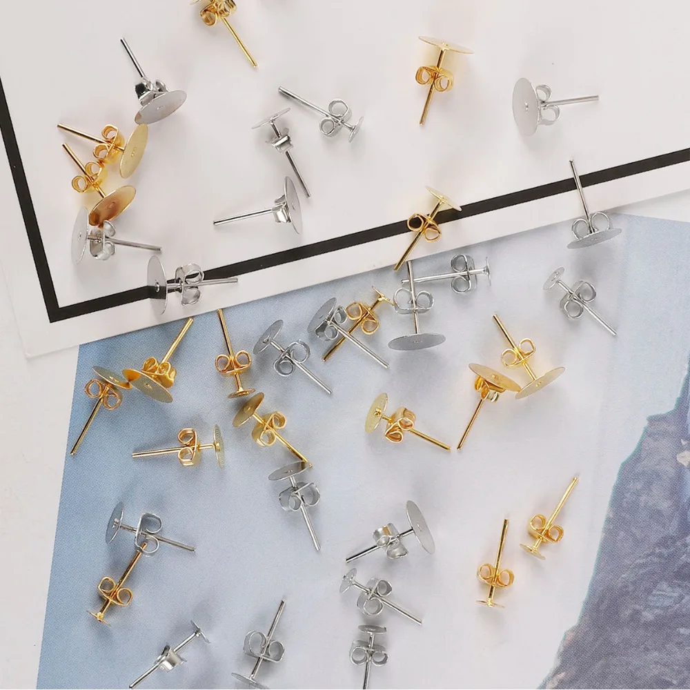 100 Sets Metal Pin Findings Stud Earring Basic Needle Post Stoppers For Fashion Women Earring DIY Accessories For Jewelry