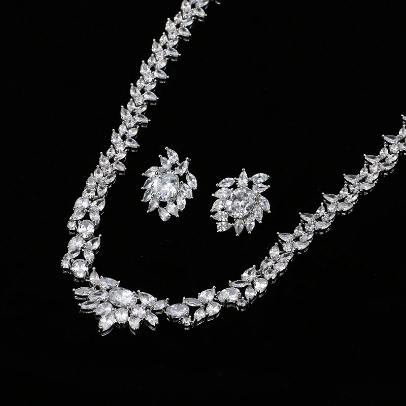 EMMAYA CZ Stones White CZ Silver Color Jewelry Sets For Women Earrings Necklace Pendant with Free Jewelry Box