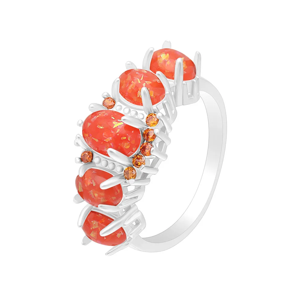 Hainon Fire Opal Finger Rings For Women Red Oval Stone Silver Color filled Jewelry 2018 Fahion Wedding Rings For Party