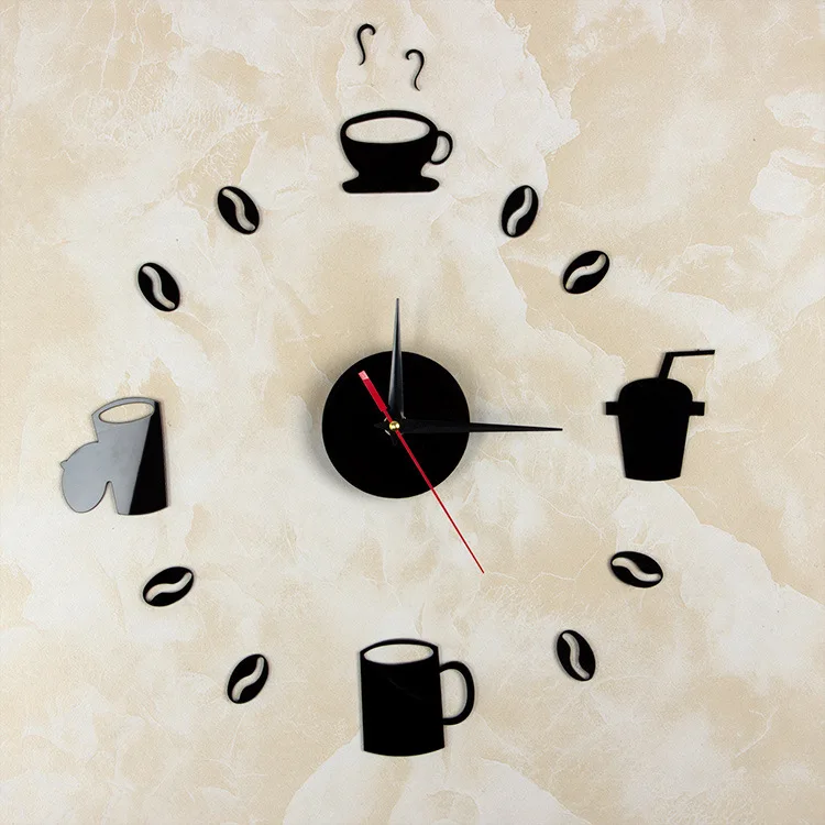 MEYA DIY 3D Wall Clock Acrylic Coffee Cup Shape Decorative Kitchen Wall Clocks Living Room Dining Room Home Decor Clock