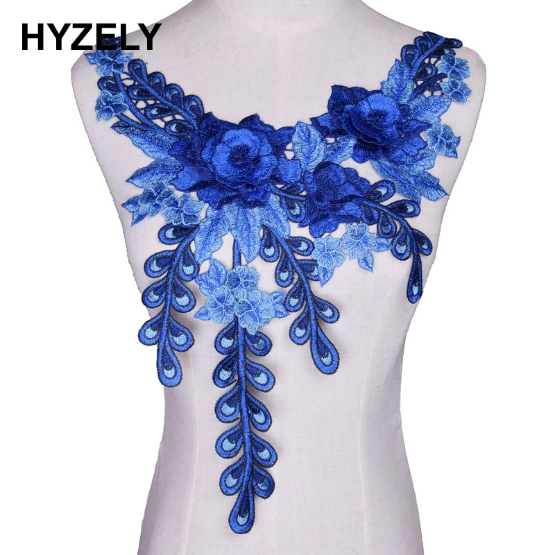 Blue Flower Neckline Collar Decorate sewing Accessorie Embroidery Dress Motif Blouse lace Fabric Applique Sewing Supplies